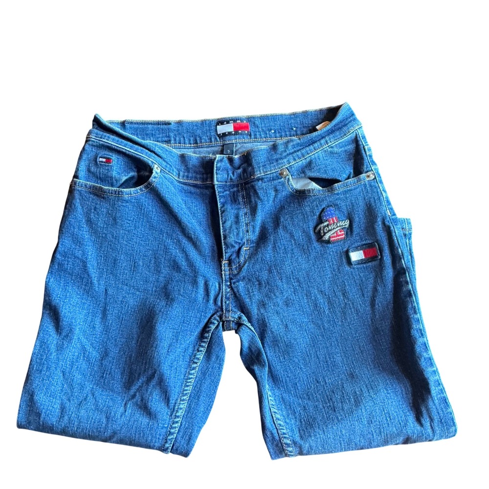 Y2K Tommy Girl Jeans Blue Denim‎ Straight Leg Embroidered Logo Size 5 Capri